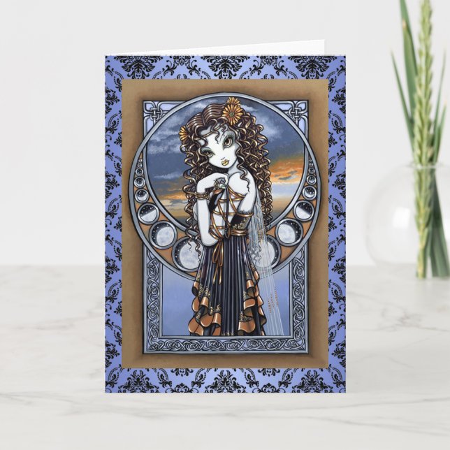 "Lucia" Gothic Flower Moon Fairy Art Greeting Card (Front)