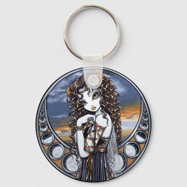"Lucia" Gothic Flower Moon Fairy Art Keychain (Front)