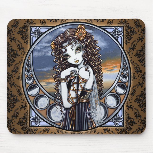 "Lucia" Gothic Flower Moon Fairy Art Mousepad (Front)