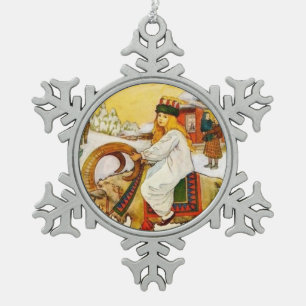 Lucia Rides the Jul Goat Snowflake Pewter Christmas Ornament