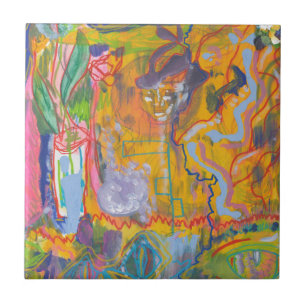 Lucid Dreamer Pink Rainbow Abstract Painting Art Ceramic Tile