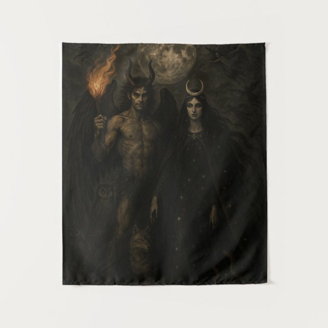Lucifer and Diana – Witch’s Nocturne Illustration Tapestry (Front)