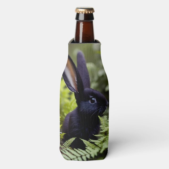 Lucifer the Black Bunny: A Dark Bundle of Mischief Bottle Cooler (Bottle Front)