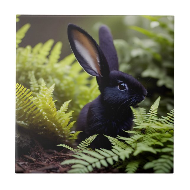 Lucifer the Black Bunny: A Dark Bundle of Mischief Ceramic Tile (Front)