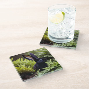 Lucifer the Black Bunny: A Dark Bundle of Mischief Glass Coaster