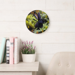 Lucifer the Black Bunny: A Dark Bundle of Mischief Large Clock