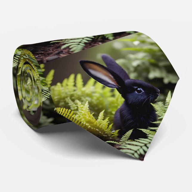 Lucifer the Black Bunny: A Dark Bundle of Mischief Tie (Rolled)