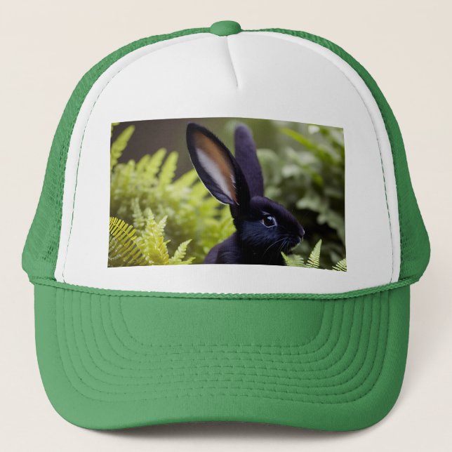 Lucifer the Black Bunny: A Dark Bundle of Mischief Trucker Hat (Front)