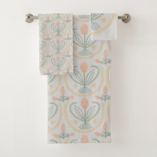 Lucile Floral Botanical Tile Pattern Soft Grey Bath Towel Set