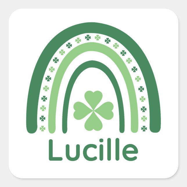 Lucille Name Clover Boho Rainbow Square Sticker (Front)