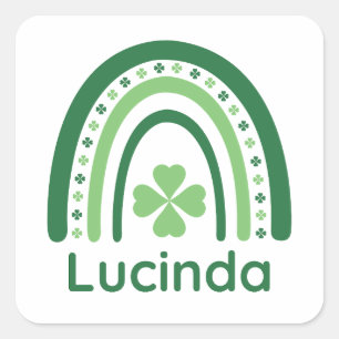 Lucinda Name Clover Boho Rainbow Square Sticker