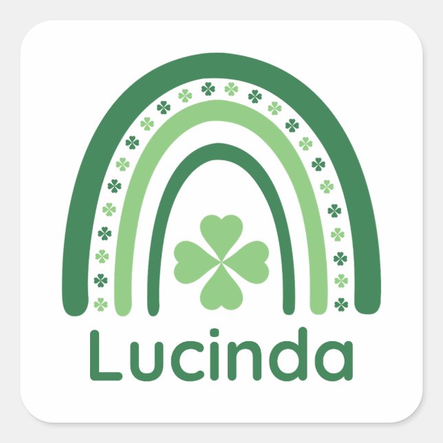 Lucinda Name Clover Boho Rainbow Square Sticker (Front)