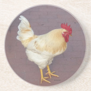 Luci's Roosters White Rooster Stone Coaster