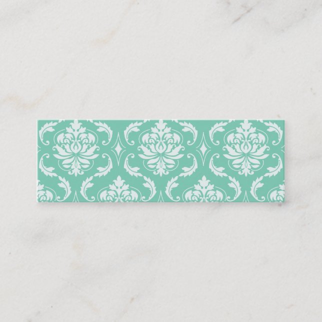 Lucite Green and White Classic Damask Mini Business Card (Front)
