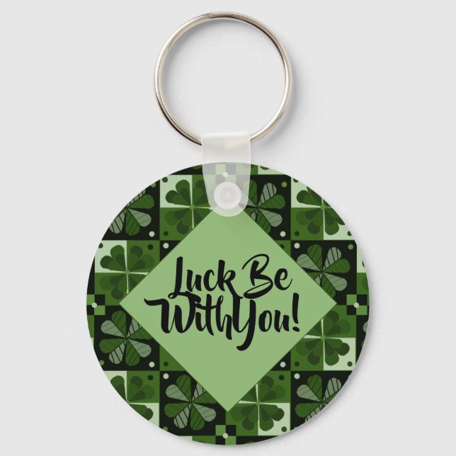 Luck Be With You Shamrock Chequerboard Pattern Key Ring (Front)