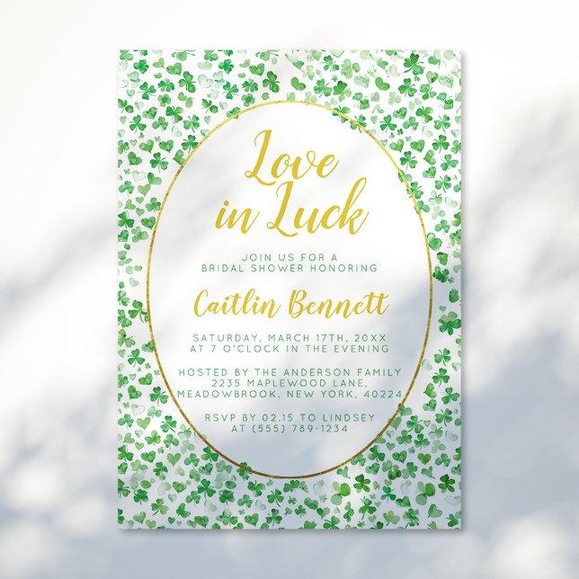 Luck in Love Green St. Patrick's Day Bridal Shower Invitation (Creator Uploaded)