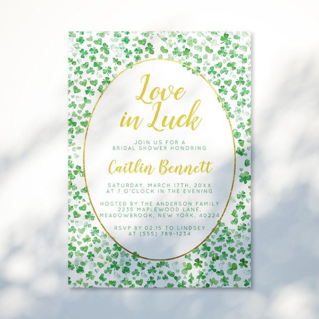Luck in Love Green St. Patrick's Day Bridal Shower Invitation (Creator Uploaded)