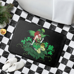 Luck Irish Green Fairy Red Hair Shamrock Bath Mat