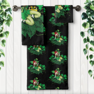 Luck Irish Green Fairy Red Hair Shamrock Bath Towel Set