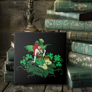 Luck Irish Green Fairy Red Hair Shamrock Ceramic Tile
