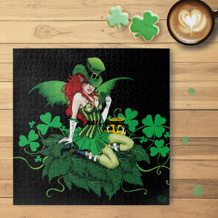 Luck Irish Green Fairy Red Hair Shamrock Jigsaw Puzzle