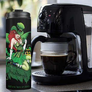 Luck Irish Green Fairy Red Hair Shamrock  Thermal Tumbler