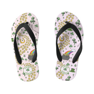 Luck & Joy Coins & Green Shamrocks St Patricks Day Kid's Thongs