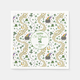 Luck & Joy Coins & Green Shamrocks St Patricks Day Napkin