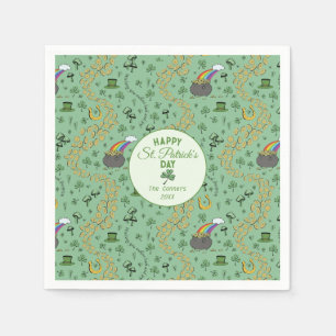 Luck & Joy Coins & Green Shamrocks St Patricks Day Napkin