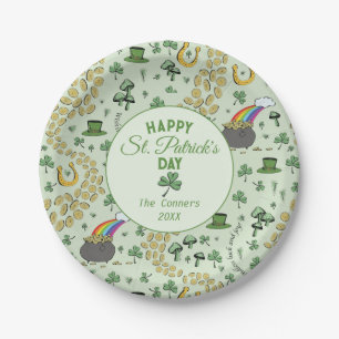 Luck & Joy Coins Green Shamrocks St Patricks Day Paper Plate