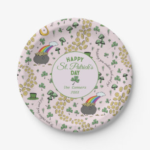 Luck & Joy Coins & Green Shamrocks St Patricks Day Paper Plate