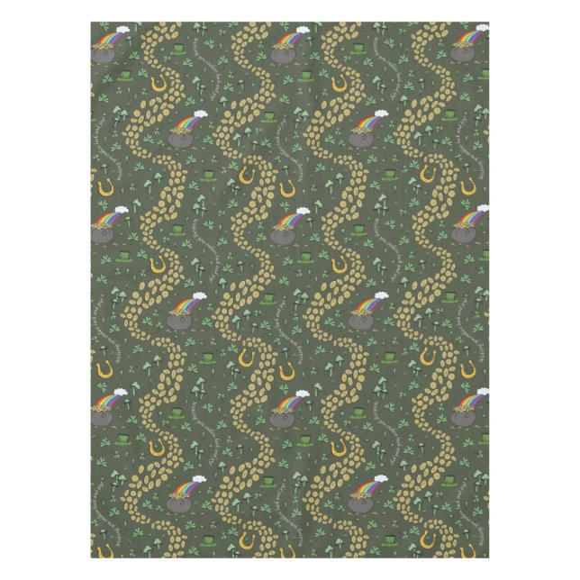 Luck & Joy Coins & Green Shamrocks St Patricks Day Tablecloth (Front)