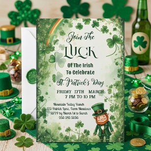 Luck Of Irish Shamrocks Rainbow Leprechaun Funky Invitation