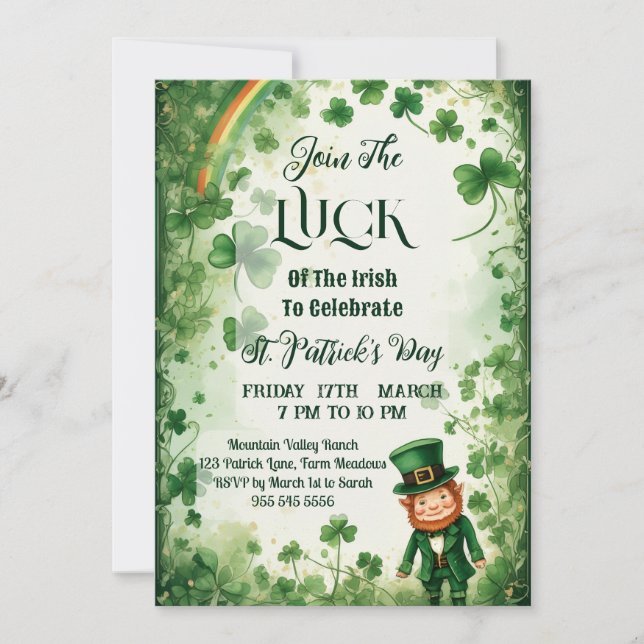 Luck Of Irish Shamrocks Rainbow Leprechaun Funky  Invitation (Front)