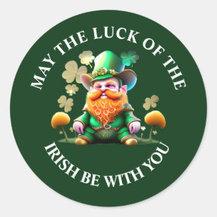 Luck of the Irish cute leprechaun gnome green gold Classic Round Sticker