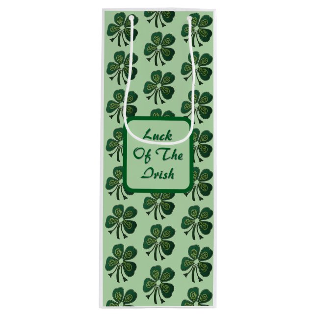 Luck Of The Irish Green Shamrocks 2025 Wine Gift Bag (Front)