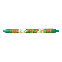 Luck of the Irish Green Shamrocks Blue Ink Pen