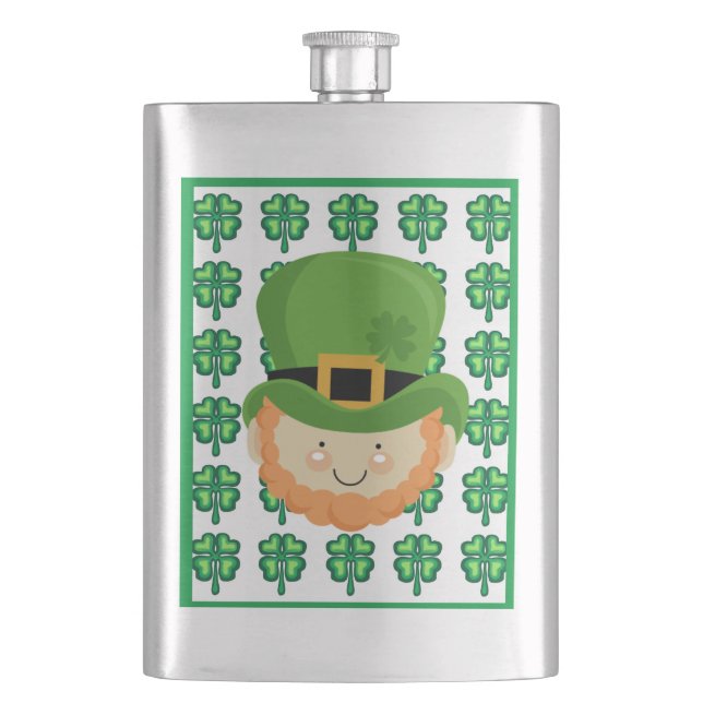 Luck of the Irish Leprechaun and shamrock Hip Flask (Front)
