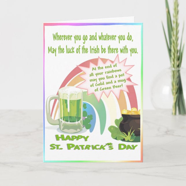 Luck of The Irish Pot of Gold, Rainbow, Green Beer Card (Front)