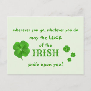 Luck of the Irish St. Patricks Day Blessing Clover Postcard
