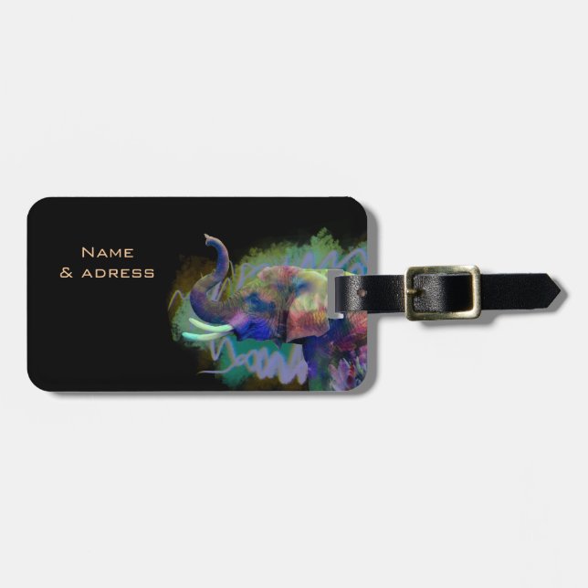 Luck of the Nose Colourful Elephant Luggage Tag (Front Horizontal)