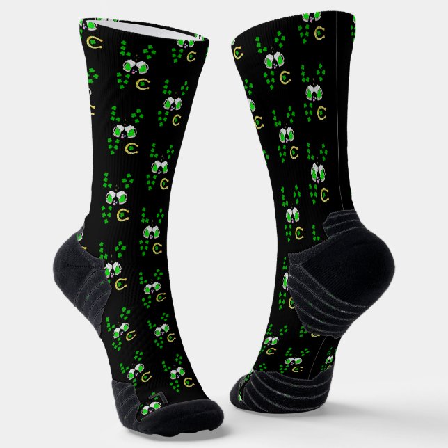Luck Shamrock Dublin Day Horseshoe Irish Socks (Angled)