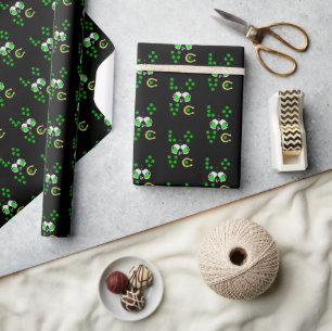 Luck Shamrock Dublin Day Horseshoe Irish Wrapping Paper