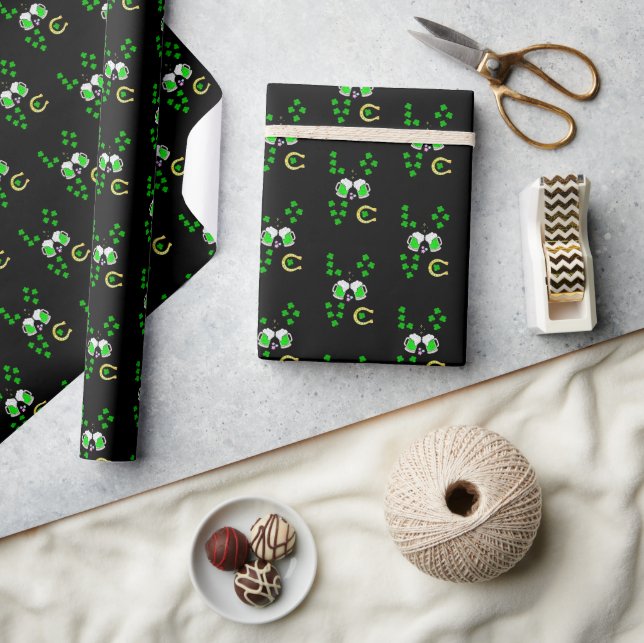 Luck Shamrock Dublin Day Horseshoe Irish Wrapping Paper (Crafts)