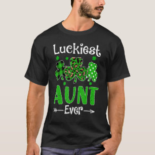Luckiest Aunt Ever Patricks Day Shamrock Leopard P T-Shirt