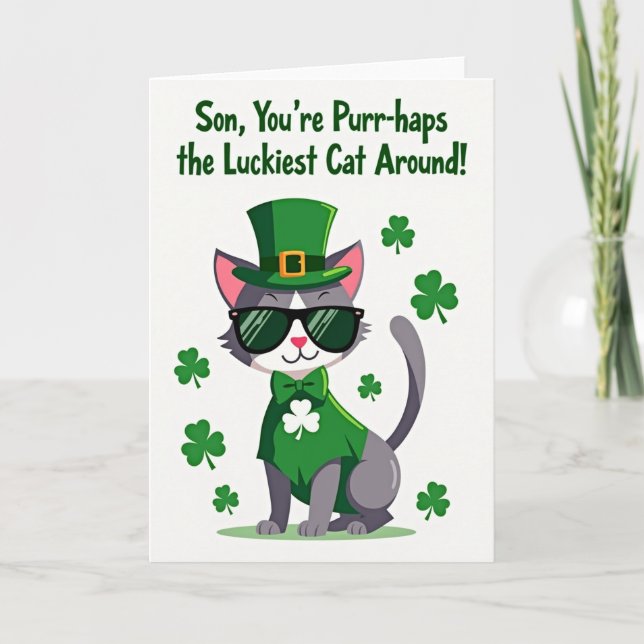Luckiest Cat Around Son St Patricks Card (Front)