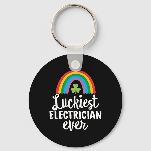 Luckiest Electrician Ever St Patrick Day Shamrocks Key Ring (Front)