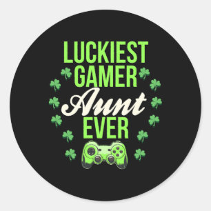 Luckiest Gamer Aunt Ever Gamepad Aunt Funny Shamro Classic Round Sticker