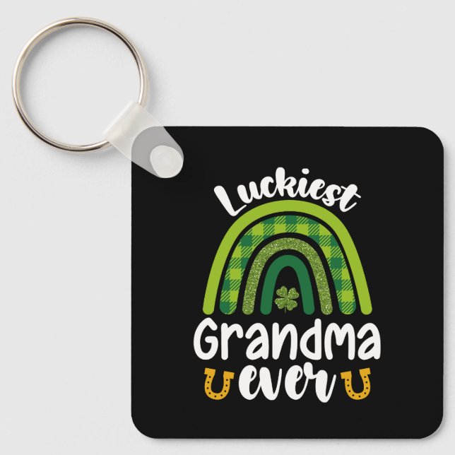 Luckiest Grandma Ever Family St Patrick's Day Key Ring (Front)