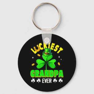 Luckiest Grandpa Ever Patricks Day Shamrocks Funny Key Ring